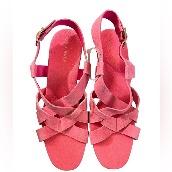 Cole Haan Womens Size 7B Pink W25389 Platform Rope Wedge Heels New With Scuffs
